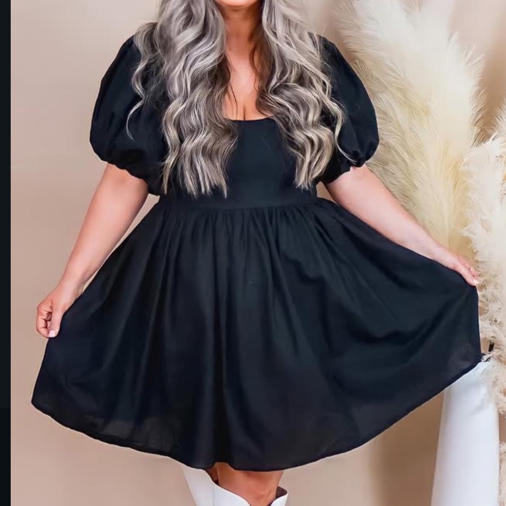 ELF Black Puff Sleeve Mini Dress